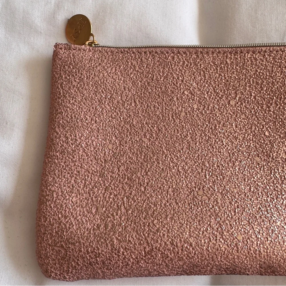 ipsy Rose Gold Glitter Makeup Pouch with Brush & Skincare Samples